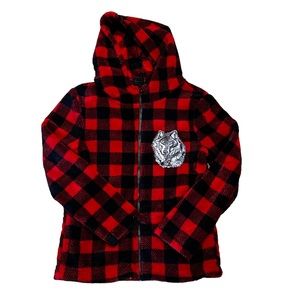 Bass Pro Shops Outdoor World Red Buffalo Plaid Boys Zip Up Jacket Medium